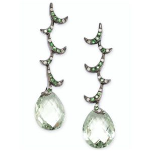 Prasiolite, Green Garnet and Diamond Earrings